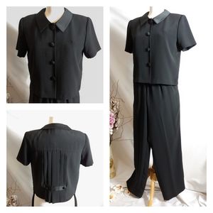 Donna Ricco black crepe & satin pants & jacket sz 6